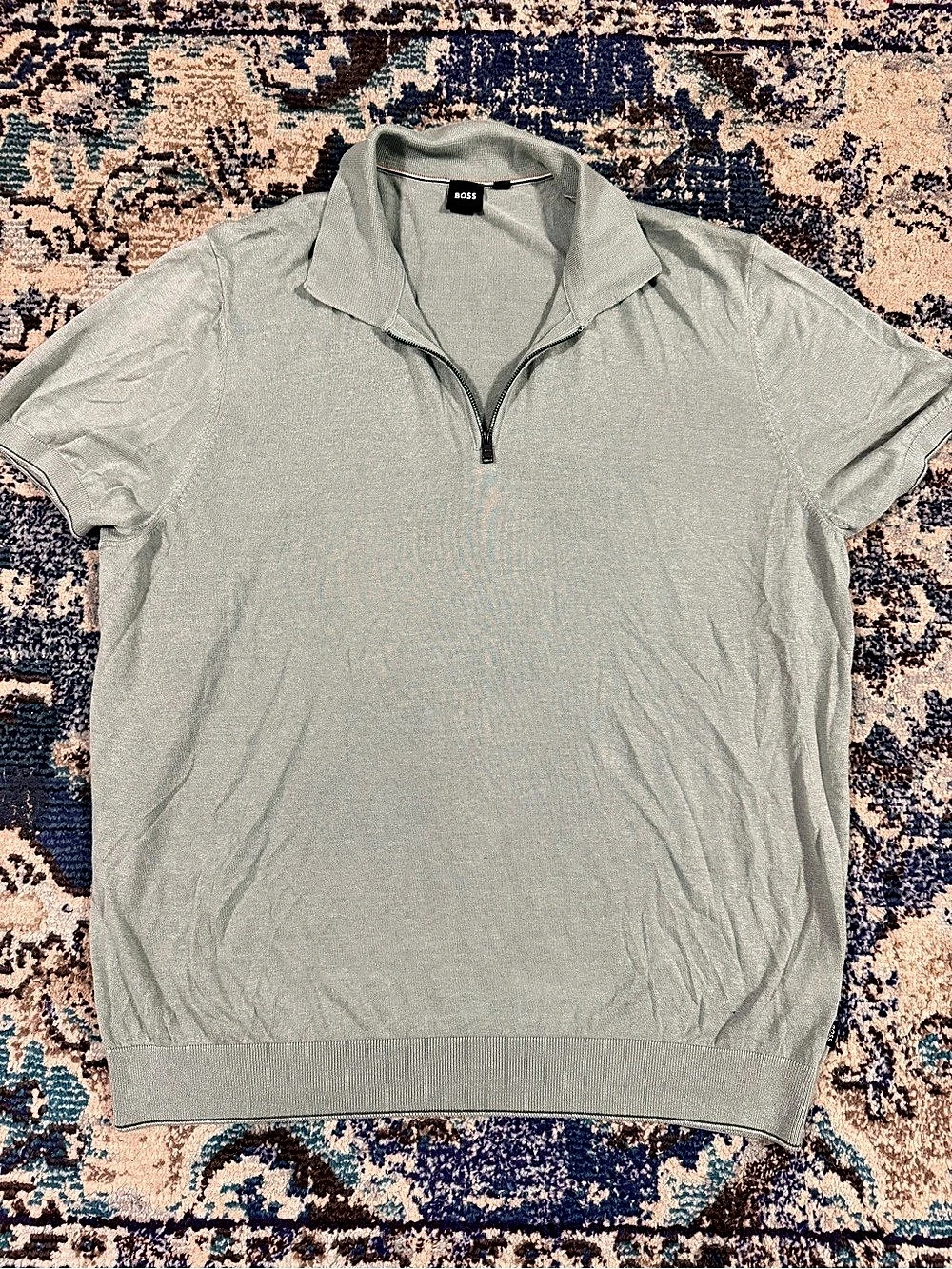 BOSS Paras Quarter Zip Short Sleeve Polo Shirt Green XL